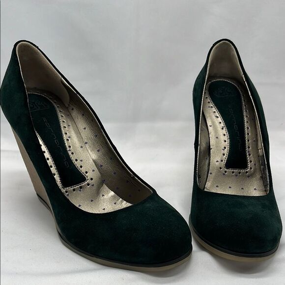 Dark Green Suede Fornarina Wedge Heels - Picture 1 of 8
